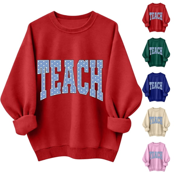 Women's TEACH Graphic Sweatshirt Crew Neck Long Sleeve Casual Pullover Top