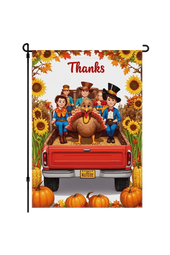Washable Thanksgiving Day Garden Flags for Outdoor Double-Colored Pumpkins Cartoon Yard Decoration Thanksgiving Day Autumn Leaves Chic Garden Flag - Deco for Balcony Lawn Home Outdoor (28x40 Inches)