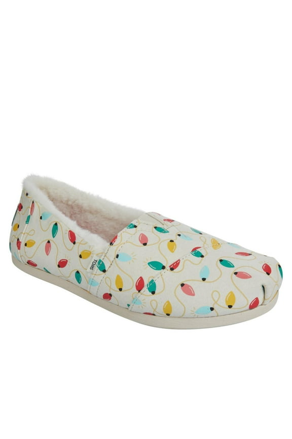 Women's TOMS Alpargata Holiday Canvas Slip On Shoe Natural Holiday Lights Print Glow In The Dark 6 M