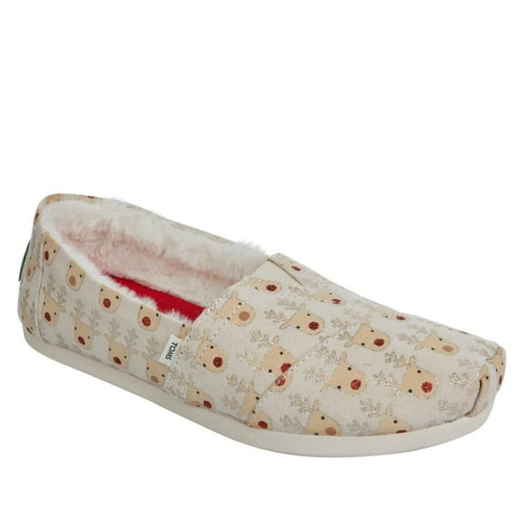 Women's TOMS Alpargata Reindeer Print Slip On Shoe Natural Reindeer Faces Print Canvas 8 M
