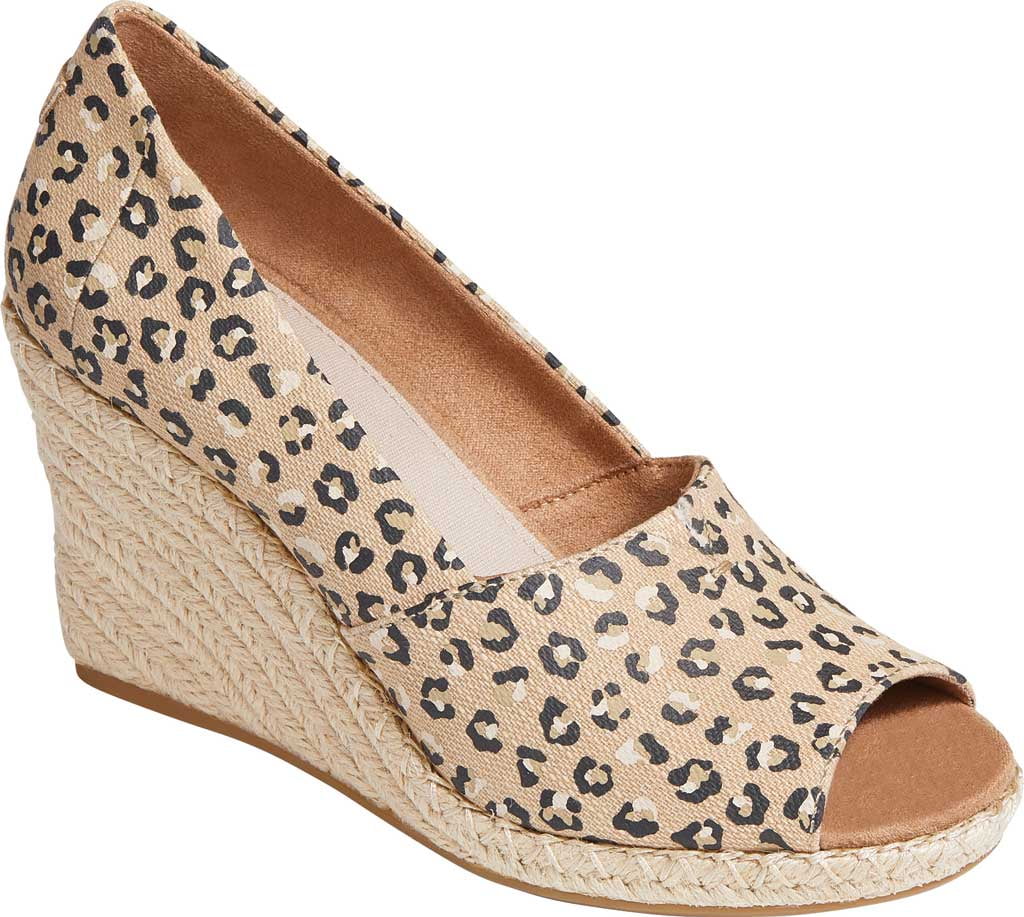 Women s TOMS Michelle Wedge Peep Toe Pump Natural Textured Cheetah