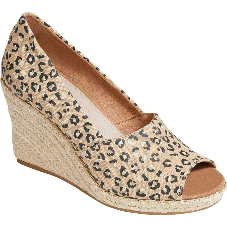 Women s TOMS Michelle Wedge Peep Toe Pump Natural Textured Cheetah