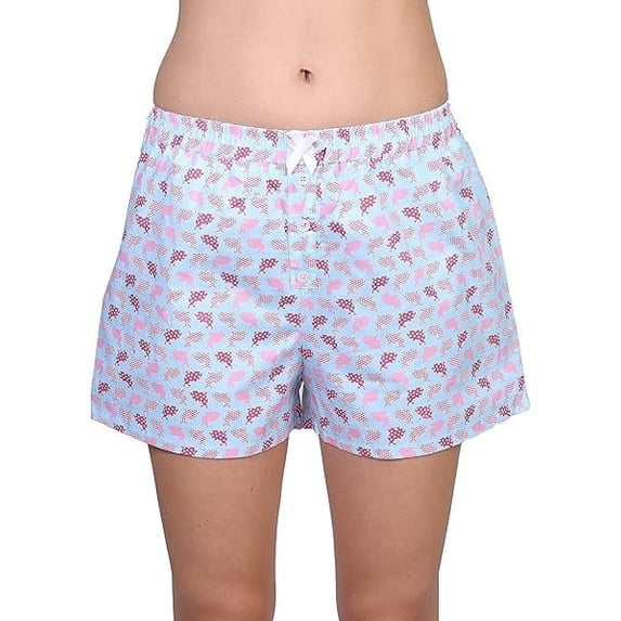 Women's Tagless 100% Cotton Prints Sleepwear Pajama Boxer Comfortable Bottom Shorts by Badger Smith (L, Pink Rabbit)