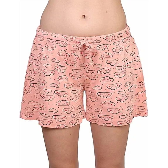 Women's Tagless 100% Cotton Prints Sleepwear Pajama Boxer Comfortable Bottom Shorts by Badger Smith (M, Peach Clouds)