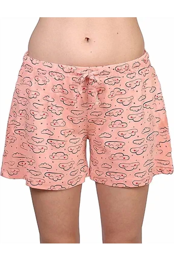 Women's Tagless 100% Cotton Prints Sleepwear Pajama Boxer Comfortable Bottom Shorts by Badger Smith (M, Peach Clouds)