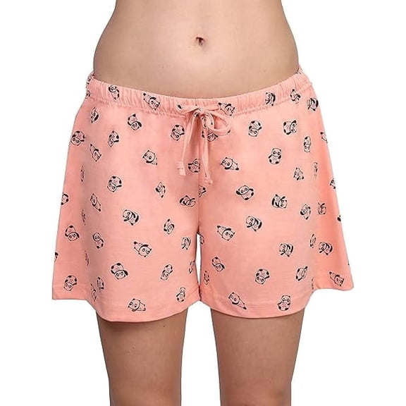 Women's Tagless 100% Cotton Prints Sleepwear Pajama Boxer Comfortable Bottom Shorts by Badger Smith (M, Peach Panda)