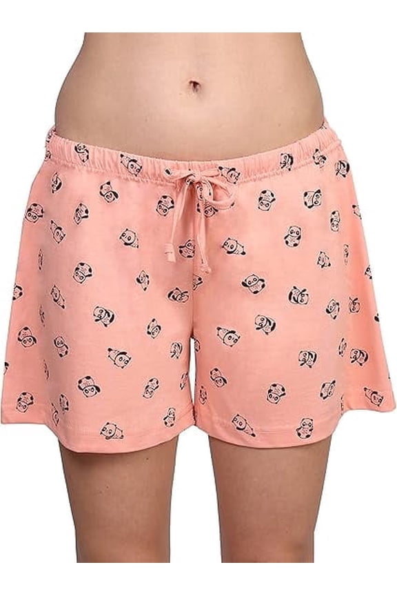 Women's Tagless 100% Cotton Prints Sleepwear Pajama Boxer Comfortable Bottom Shorts by Badger Smith (M, Peach Panda)