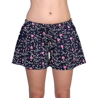 Women's Tagless 100% Cotton Prints Sleepwear Pajama Boxer Comfortable Bottom Shorts by Badger Smith (XL, Navy Blue Hearts)