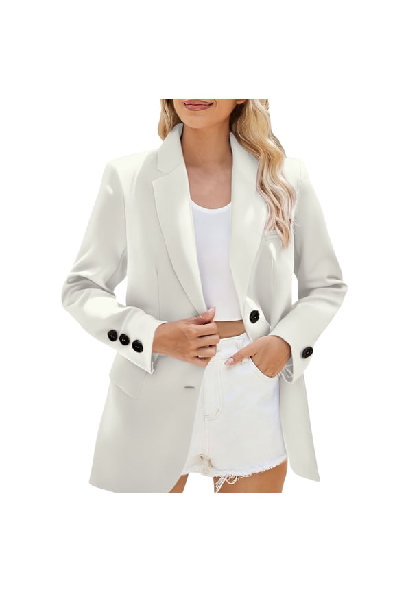 Women's Tailored Blazer Jacket Single Breasted Long Sleeve Lightweight Work Wear for Business Casual