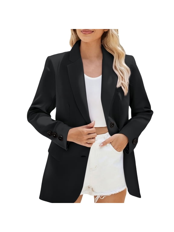 Women's Tailored Blazer Jacket Single Breasted Long Sleeve Lightweight Work Wear for Business Casual
