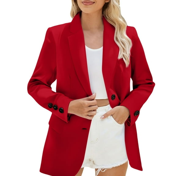Women's Tailored Blazer Jacket Single Breasted Long Sleeve Lightweight Work Wear for Business Casual