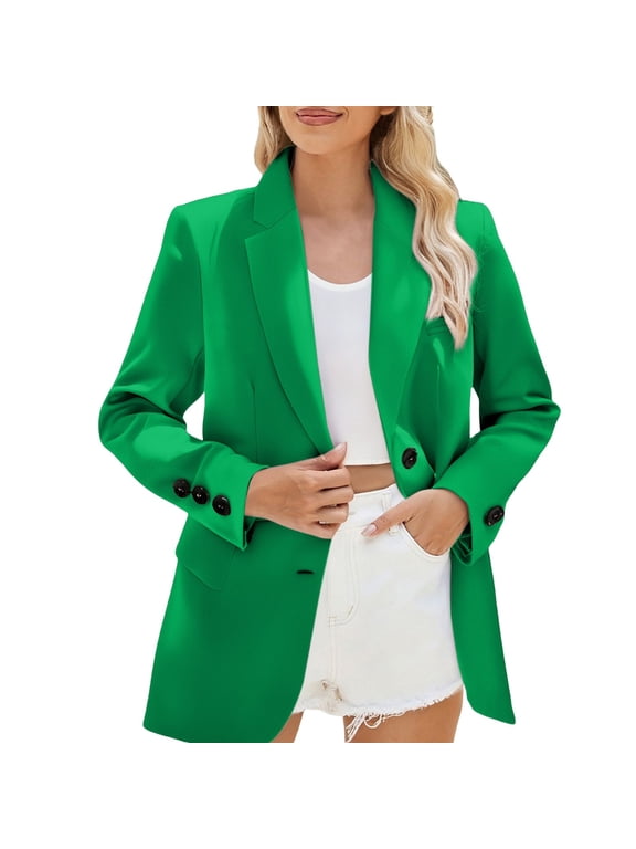 Women's Tailored Blazer Jacket Single Breasted Long Sleeve Lightweight Work Wear for Business Casual