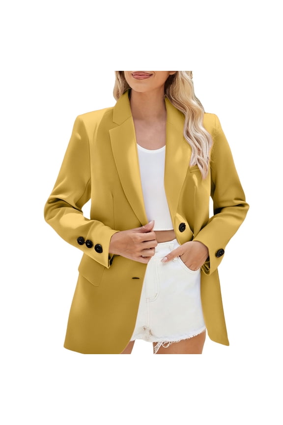 Women's Tailored Blazer Jacket Single Breasted Long Sleeve Lightweight Work Wear for Business Casual