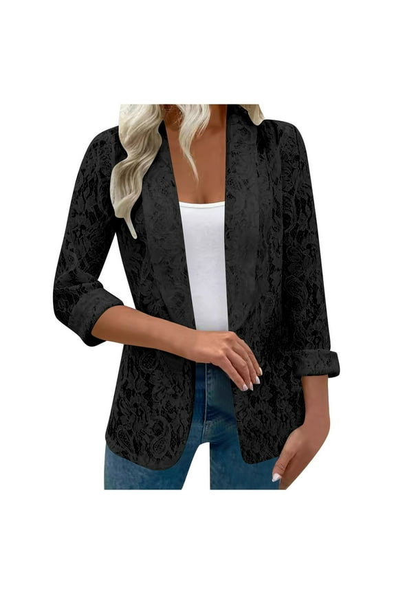 Women's Tailored Jacket with Lace Cut Out Design Elegant Wear Stylish Formal Suit Coat for Ladies