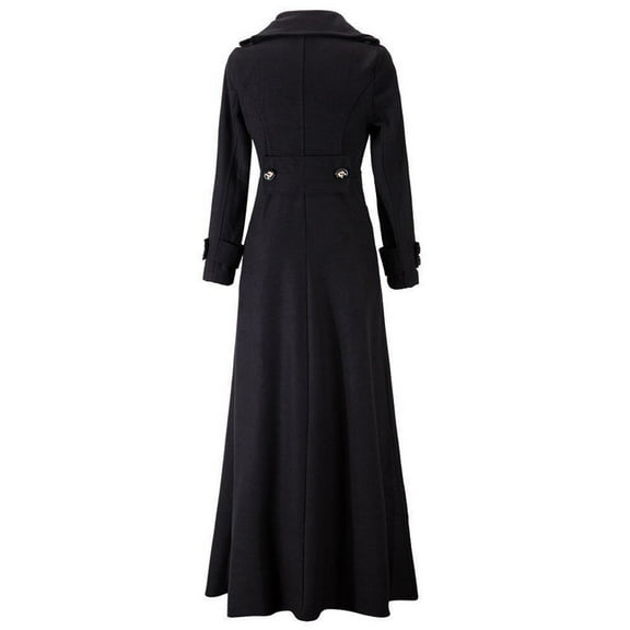 Women's Tailored Slim Fit Trench Coat, Maxi Length Faux Wool Blend Overcoat, Long Formal Coat, Elegant Outerwear, Office Wear Trench Coat Black L