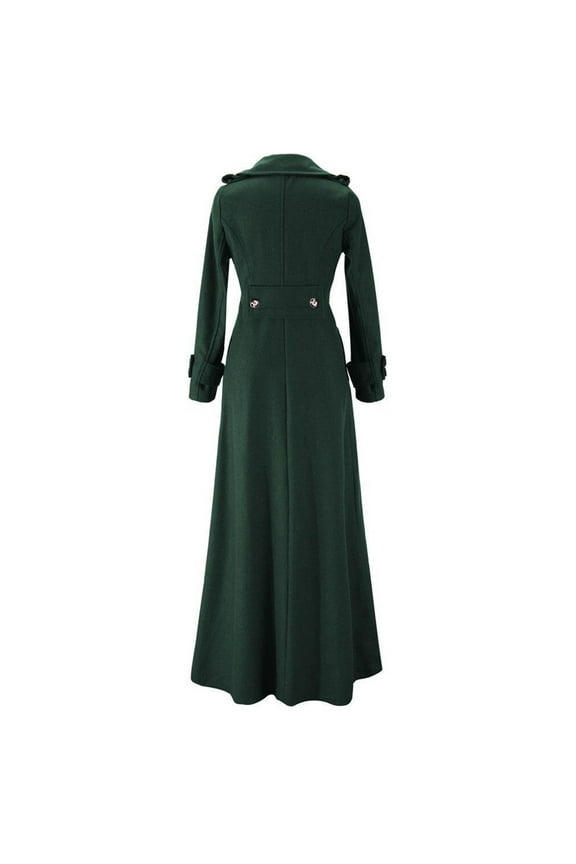 Women's Tailored Slim Fit Trench Coat, Maxi Length Faux Wool Blend Overcoat, Long Formal Coat, Elegant Outerwear, Office Wear Trench Coat Green M