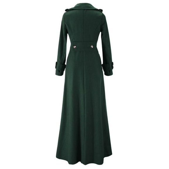 Women's Tailored Slim Fit Trench Coat, Maxi Length Faux Wool Blend Overcoat, Long Formal Coat, Elegant Outerwear, Office Wear Trench Coat Green XXL