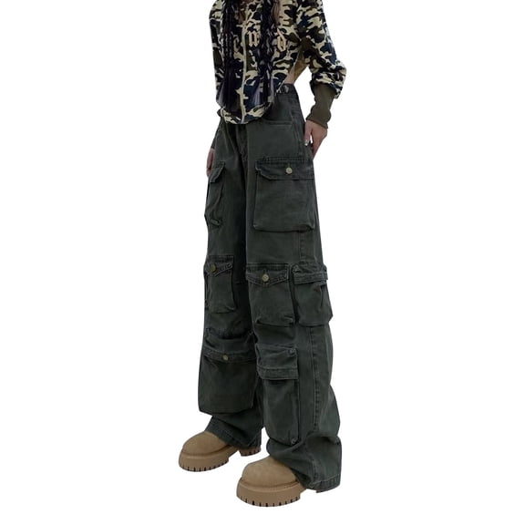 Women's Tall American Street Wide Leg High Street Straight Tube Show Thin Design Sense Multi Pocket Cargo Casual Pants