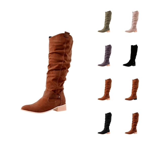 Women's Tall Knee High Boots, Warm Thick Sole Long Boots, Simple Round Toe Design for Fall Winter Fashion