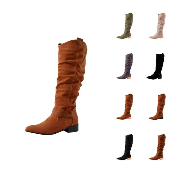 Women's Tall Knee High Boots, Warm Thick Sole Long Boots, Simple Round Toe Design for Fall Winter Fashion