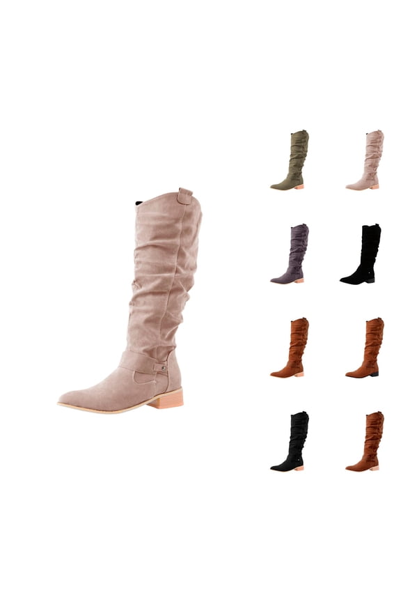 Women's Tall Knee High Boots, Warm Thick Sole Long Boots, Simple Round Toe Design for Fall Winter Fashion
