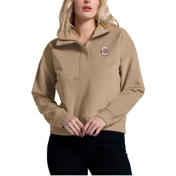 Women's Tan Charleston Cougars Corduroy Half-Zip Sweatshirt
