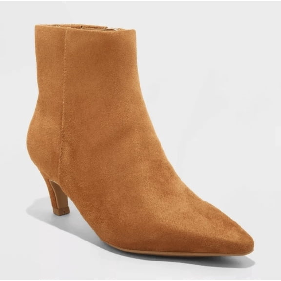 Women's Kitten Heel Ankle Boots Tan Pointed Toe Side Zipper Size 8.5