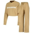 thumbnail image 1 of Women's Tan Wisconsin Badgers Raglan Cropped Sweatshirt & Sweatpants Set, 1 of 5
