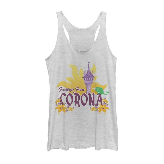 Women's Tangled Greetings from Corona  Racerback Tank Top White Heather Large