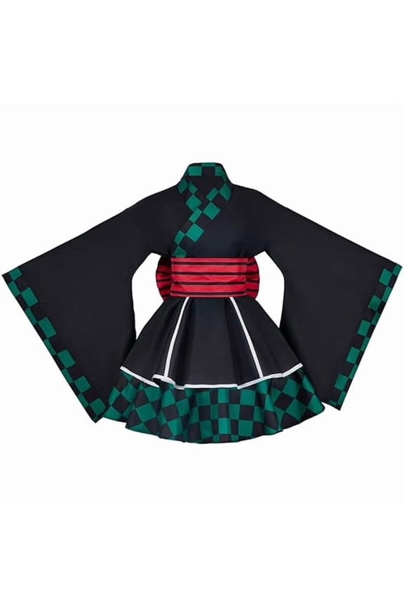 Women's Tanjirou Rengoku Inosuke Inspired Japanese Style Outfit Set Wrap Top Skirt with Large Bow