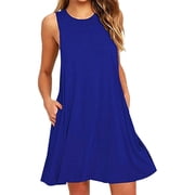 Women s Tank Casual Dress Summer Loose T-Shirt Dresses Sleeveless Sundress with Pockets