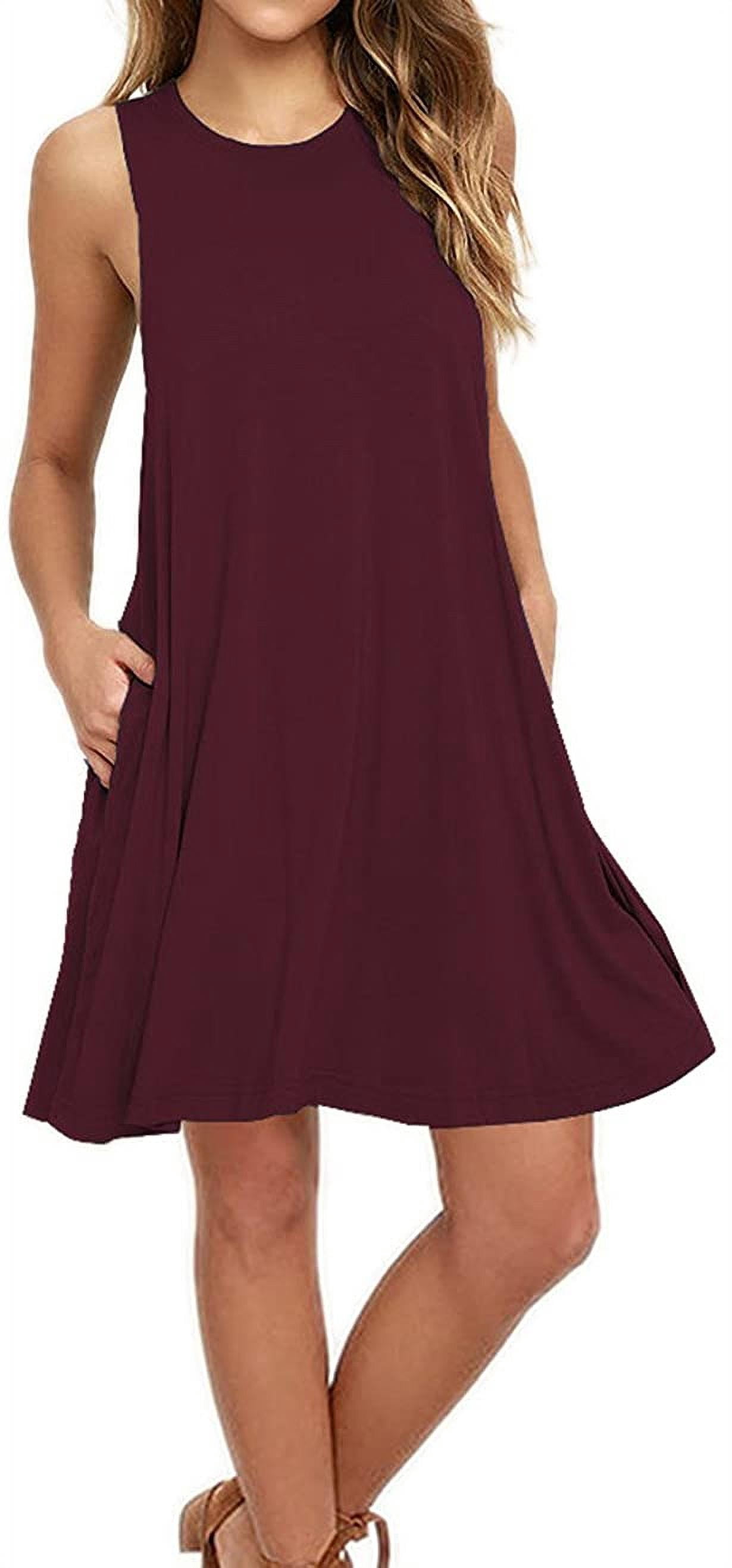 Womens Tank Casual Dress Summer Loose T-Shirt Dresses Sleeveless Sundress  with Pockets