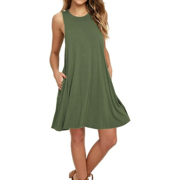 Women’s Tank Casual Dress Summer Loose T-Shirt Dresses Sleeveless Sundress with Pockets