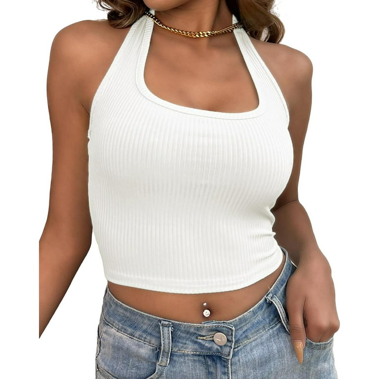 Cathalem Cotton Tank Top Women Workout Cute Racerback Cropped Tank Tops  Summer Clothes,white XL