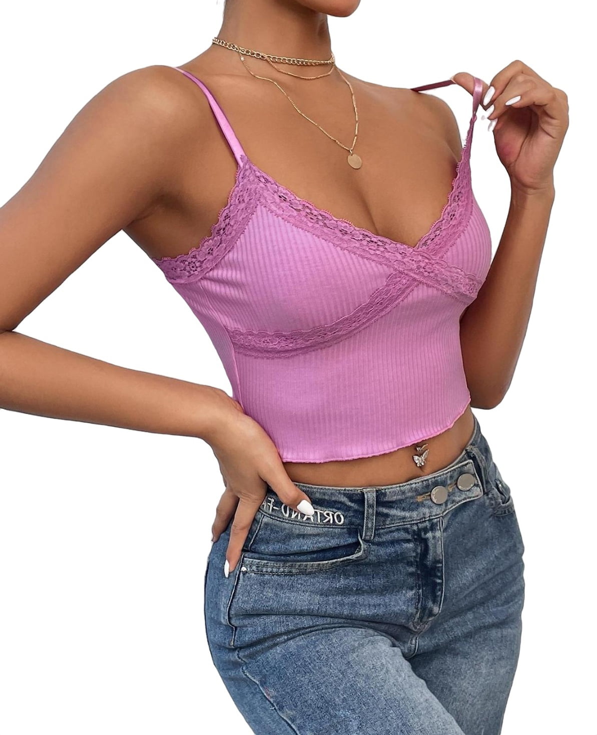 NanoEdge Crop Tops for Women Cropped Cami Women Tops Camisole with Built in  Bra Free Size (28 Till 32) Pack of 1 (Pink)