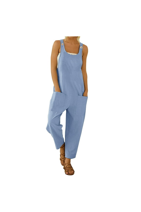 Women's Tank Jumpsuit Casual Sleeveless Jumpsuit Beam Foot Elasitic Waist Rompers Jumpsuits with Pockets