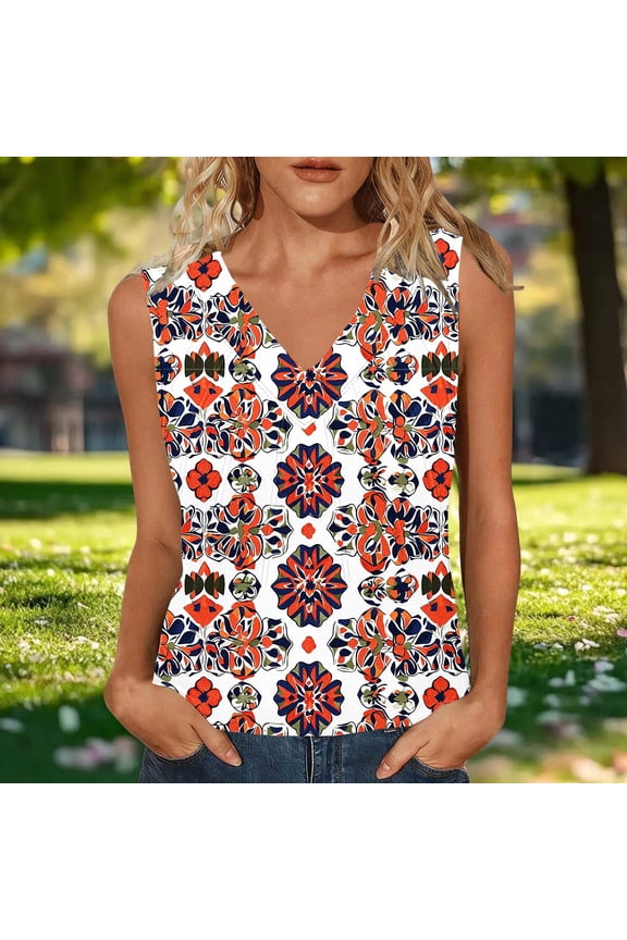 Women's Tank Printed Striped V-Neck Summer Blouse,Breathable Casual Top Watermelon Red S,sold by WHLBF