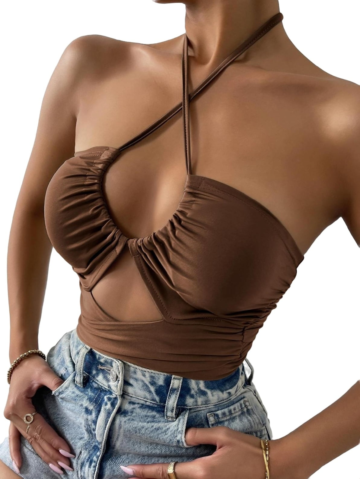 ROMWE Solid Ruched Bust Cami Top