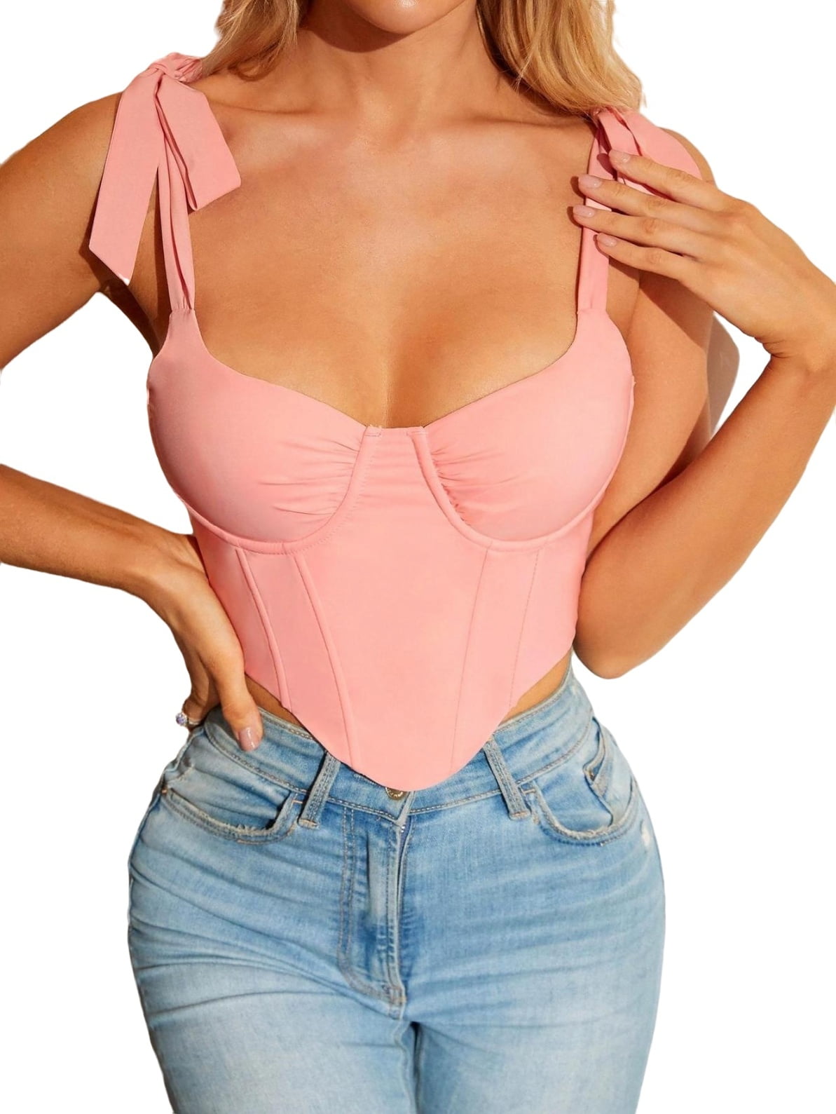 Hanging Neck Sexy Low Chest Big Bust Knitting Fashion Candy Color Stripe  Backless Vest Sling Tops Camis Tank (Color : Pink, Size : Small)