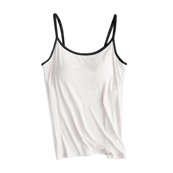 Women's Tank Top with Built in Bra Sleeveless thin Spaghetti Shoulder Strap Camisoles Summer Padded Bra Undershirt Basic Solid Color Camisole for Workout Sleeping Traveling