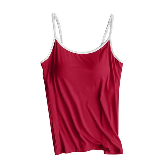 Women's Tank Top with Built in Bra Sleeveless thin Spaghetti Shoulder Strap Camisoles Summer Padded Bra Undershirt Basic Solid Color Camisole for Workout Sleeping Traveling