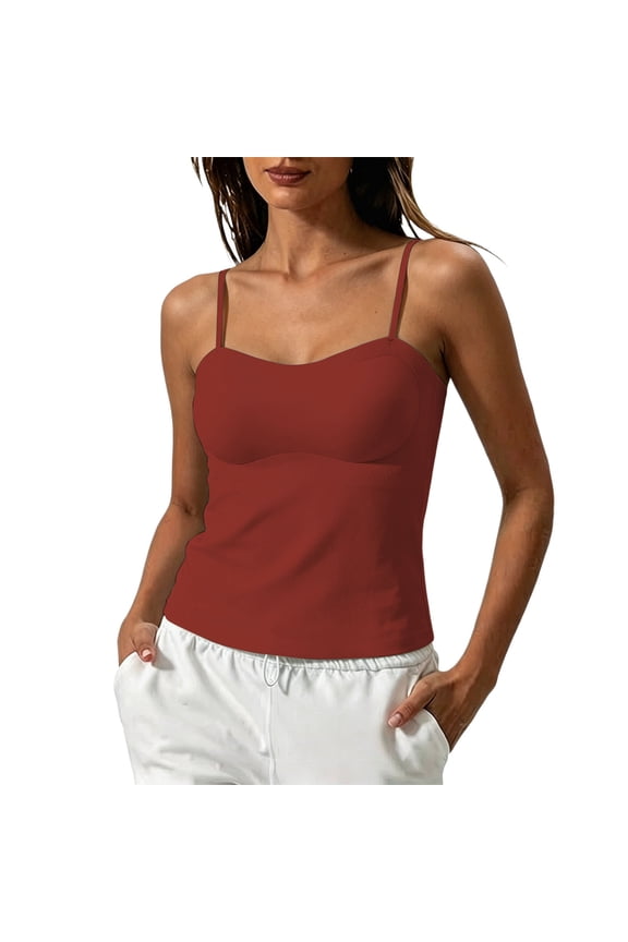 Women’s Tank Top Built In Bra Seamless Shaping Camisole Tank with Bust Support Comfort Padded Summer Outfits