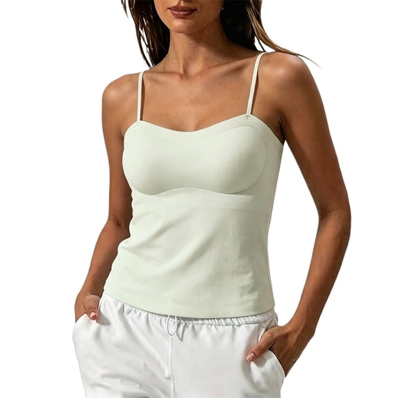 Women’s Tank Top Built In Bra Seamless Shaping Camisole Tank with Bust Support Comfort Padded Summer Outfits