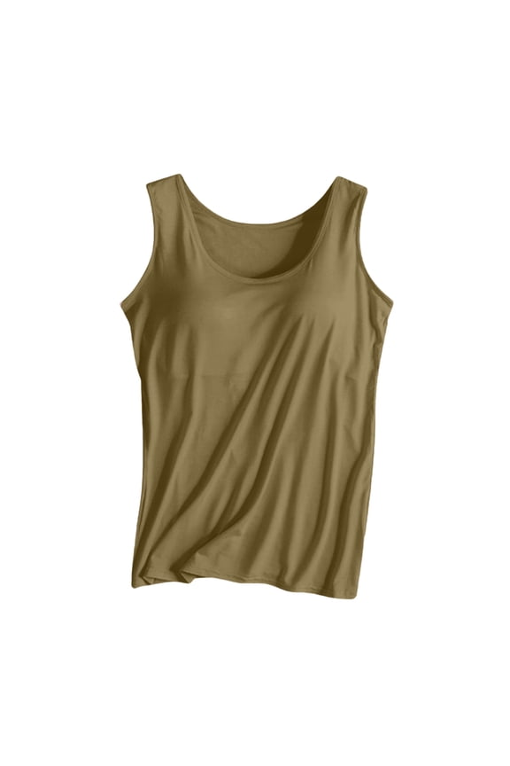Women's Tank Top Built in Bra with Pads, Seamless Modaier Cami Spaghetti Strap Tank Top for Sleep and Daily Wear Army Green 3XL
