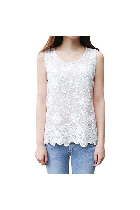 Women's Tank Top Camisole O-Neck Floral Slim Lace Sleeveless Blouse Undershirt