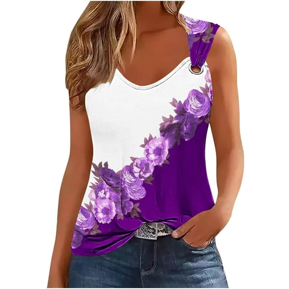Women's Tank Top Casual V Neck Cotton Camisole Floral Printing Wide Straps Sleeveless T-Shirts Blouses Women Loose Summer Vests Tops