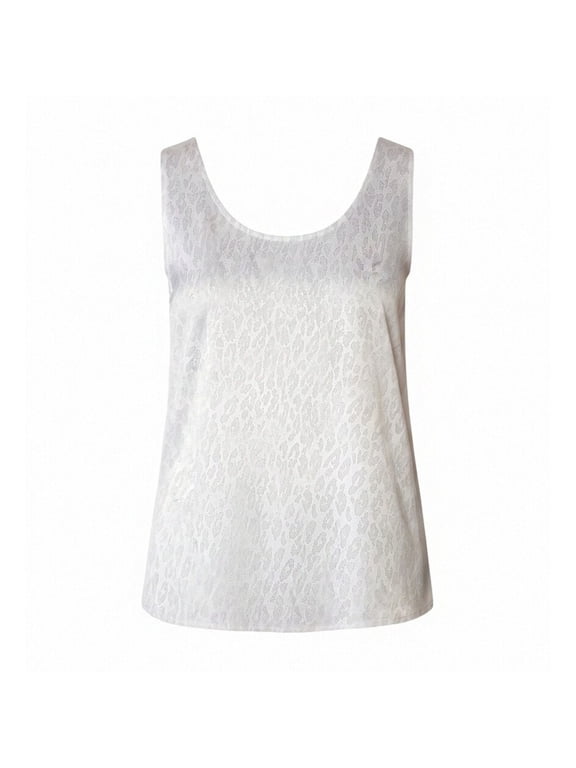 Women's Tank Top Leopard Jacquard Print Crew Neck Sleeveless Pullover Casual Blouse