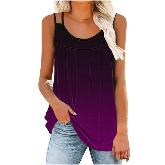 Women's Tank Top Multi-Strap Casual Solid Color Sleeveless Basic Cami Shirts for Trainning Round Neck Strap Summer Outfit 2025 Gym