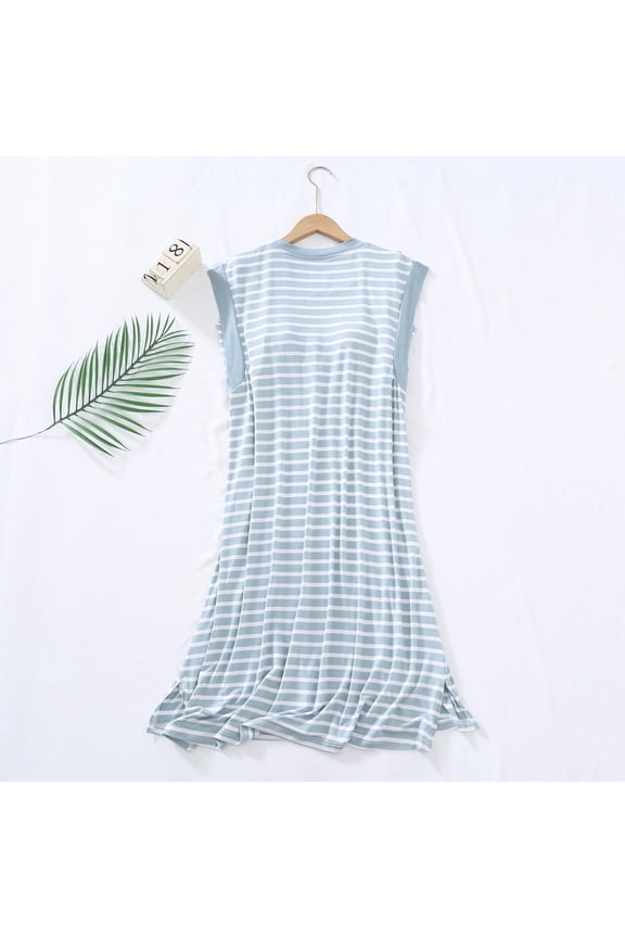 Women's Tank Top Nightgown Built-in Bra Midi House Sleep Dress Soft Padded Lingerie Lounge Pajama Sleepwear (US XL, Light Blue)