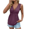 thumbnail image 1 of Women's Tank Top Sleeveless Peplum Summer Tops Twist Front Deep V Neck Fitted Casual Vacation Tunic Shirts, 1 of 8